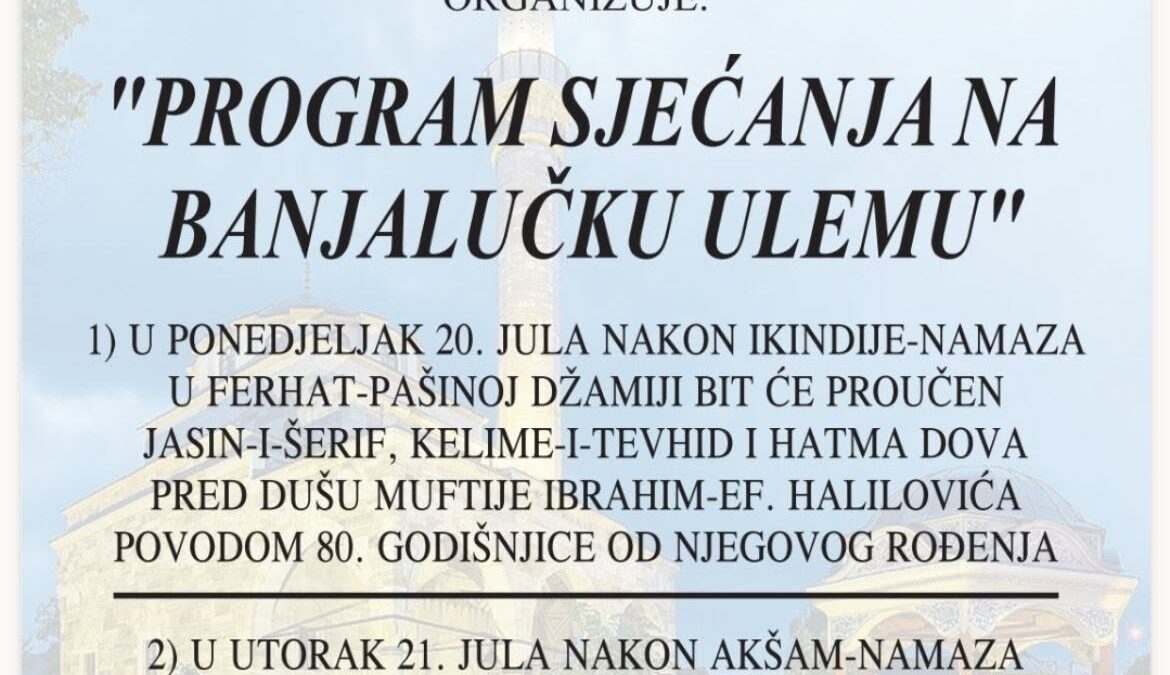 Medžlis Banja Luka: Program sjećanja na banjalučku ulemu