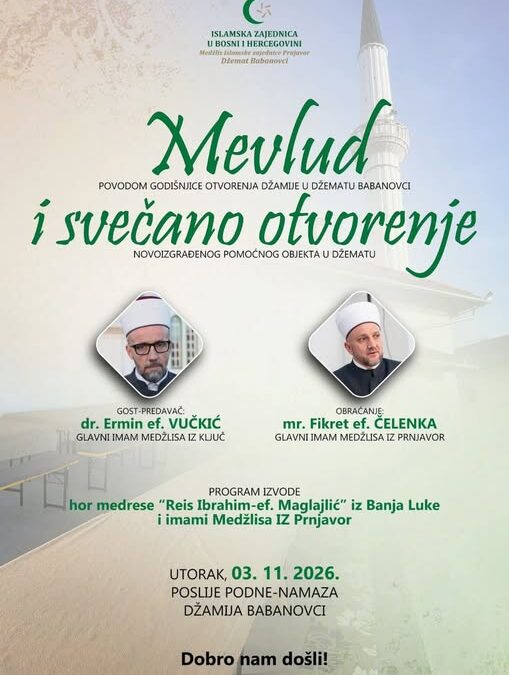 NAJAVA: Mevludska svečanost u džematu Babanovci, Medžlis Prnjavor