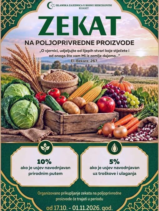 Zekat na poljoprivredne proizvode: Akcija prikupljanja od 17. oktobra do 1. novembra
